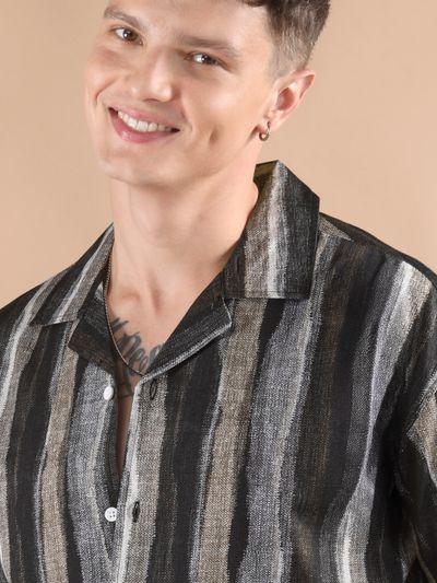 Brown and Black Printed Cuban Shirt Brown and Black Printed Cuban Shirt